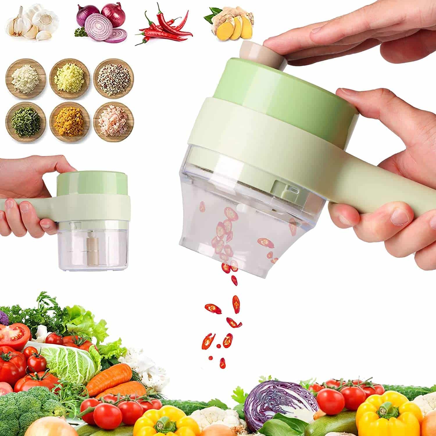 4-in-1 Electric Handheld Food Chopper & Slicer Set | Multifunctional Vegetable Cutter & Hammer