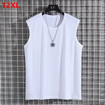 Summer men's sports cotton sleeveless T-shirt round neck loose new sports Tank Tops singlet men 8XL 9XL 10XL 12XL