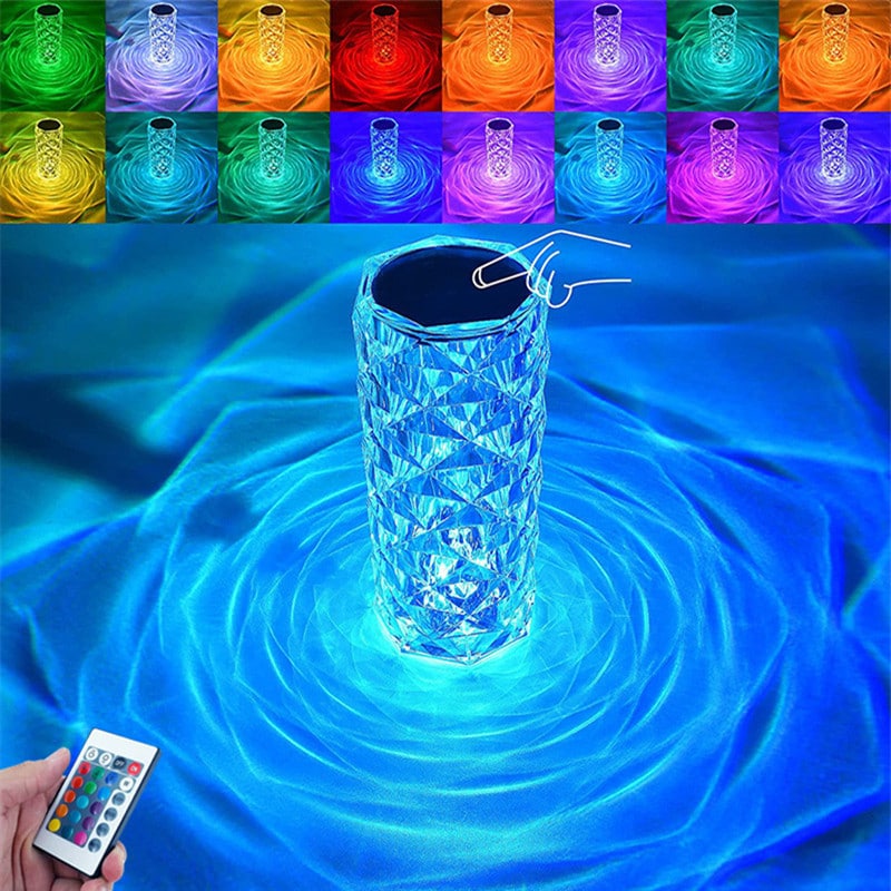 16-Color Diamond Crystal Lamp - LED Table Lamp with Remote Controls